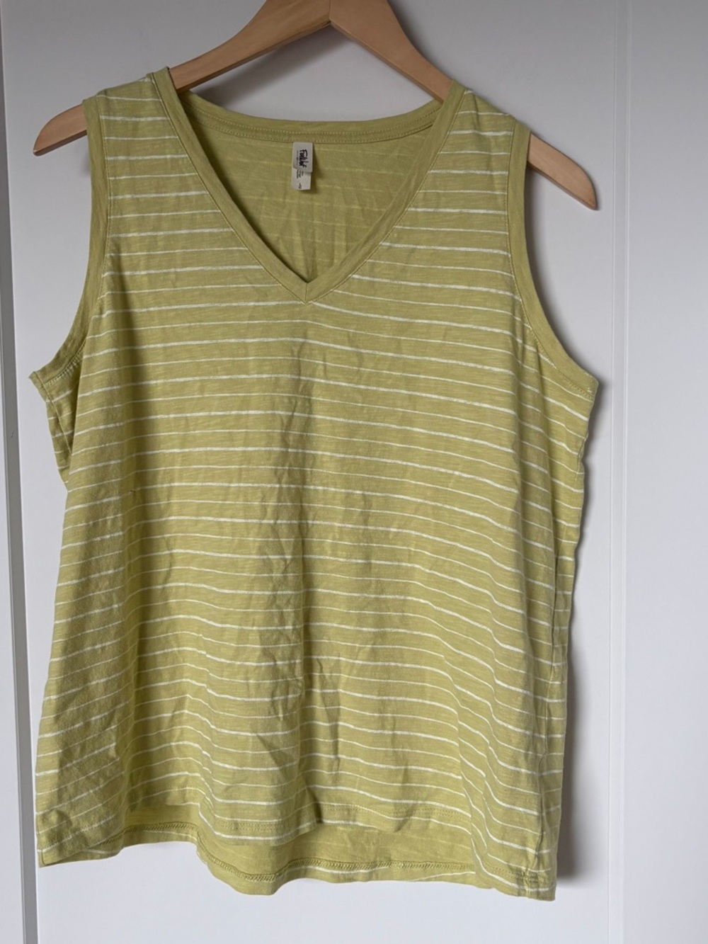 100% cotton Light Green Striped V-Neck Sleeveless Top